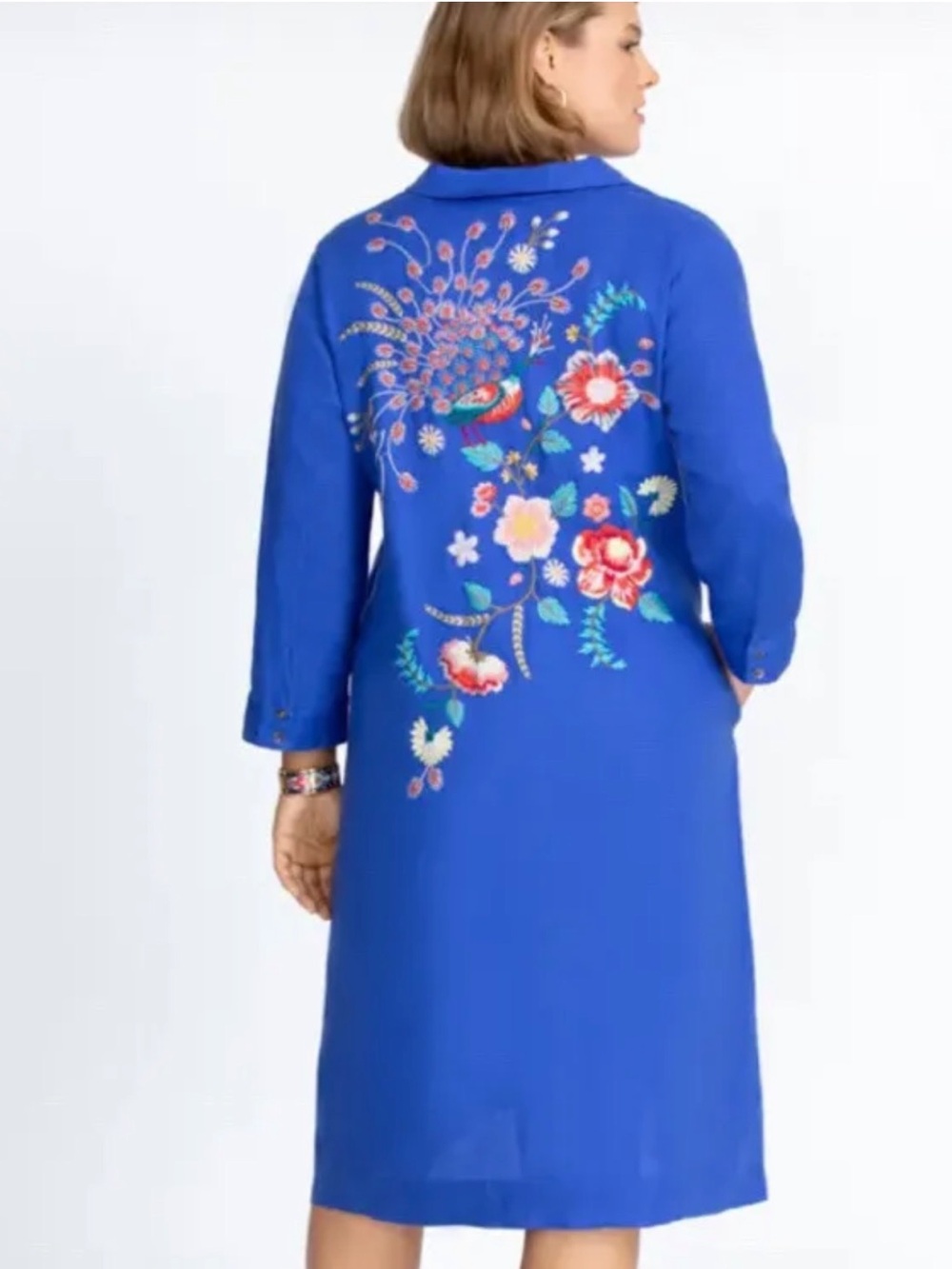 JOHNNY WAS Dress Beautiful Blue Colorful Embroidered Floral Peacock Plus 2X XXL